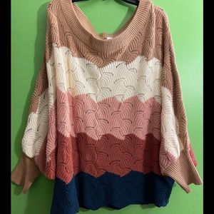 Off shoulder color blocked sweater